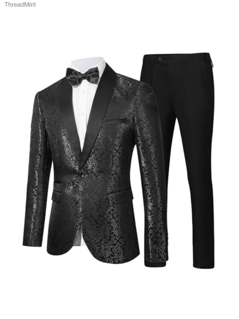 Slim Fit Jacquard Tuxedo 2-Piece Suit Satin Shawl Lapel Formal